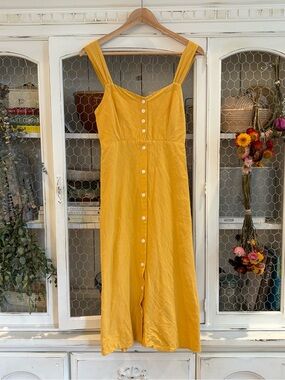 Mustard Button-Down Midi Dress